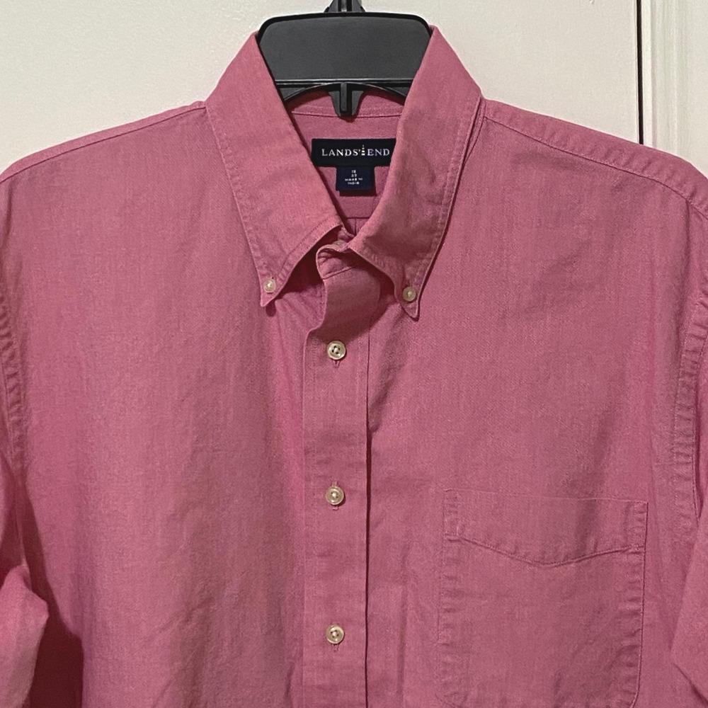 Lands End Original Oxford Button Down Shirt Long Sleeve Cotton 16 33 Pink Preppy